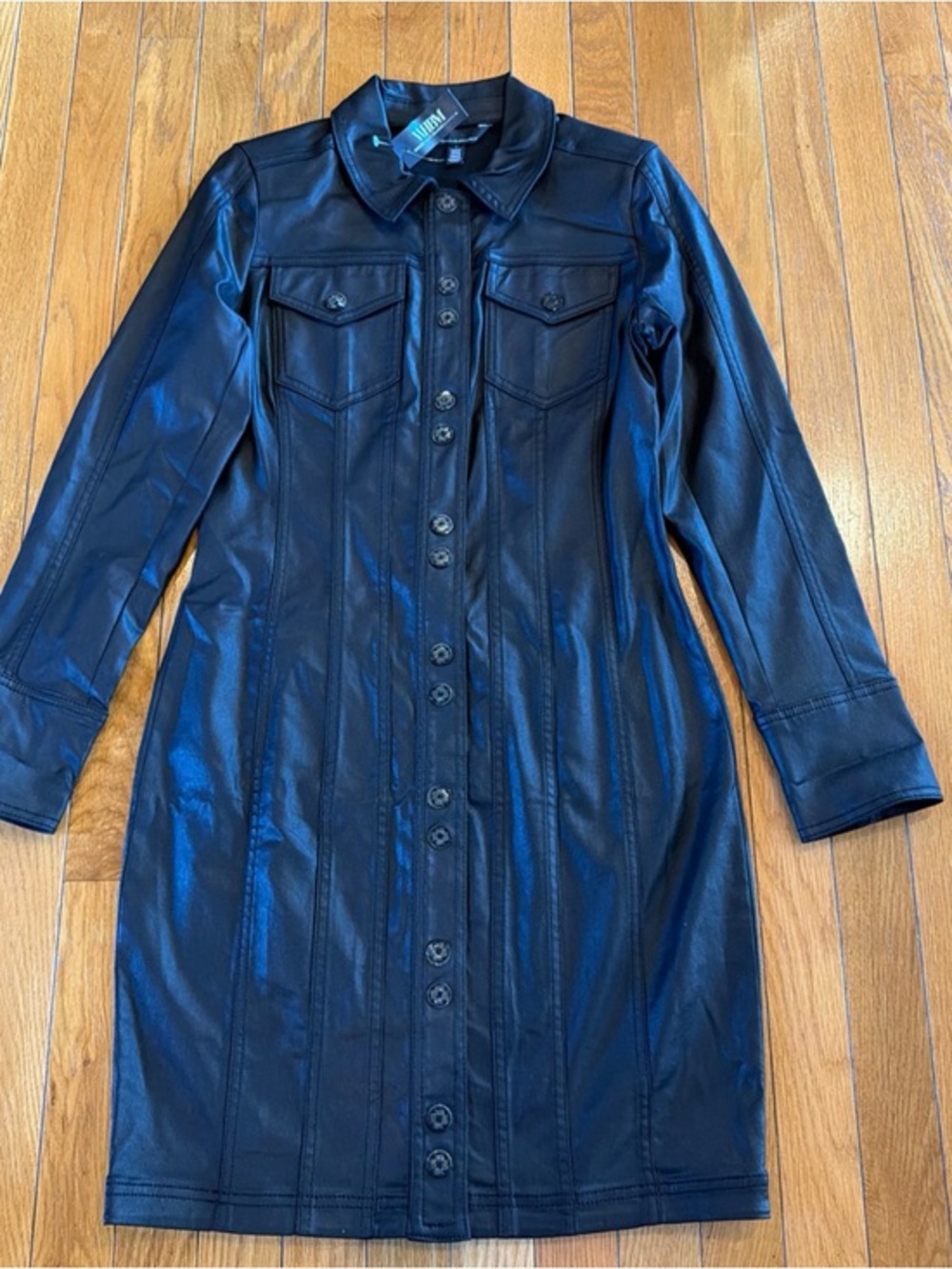 New NWT $170 White House Black Market Denim Coated Button Snap Front Dress Sz 4